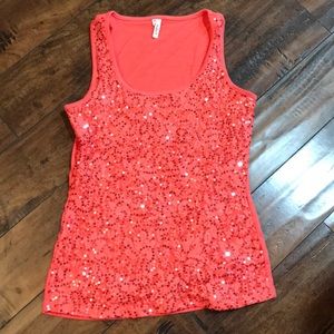 Coral sequin tank